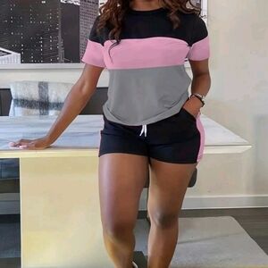 SHEIN Black Athletic Shorts with Pink Side Panels